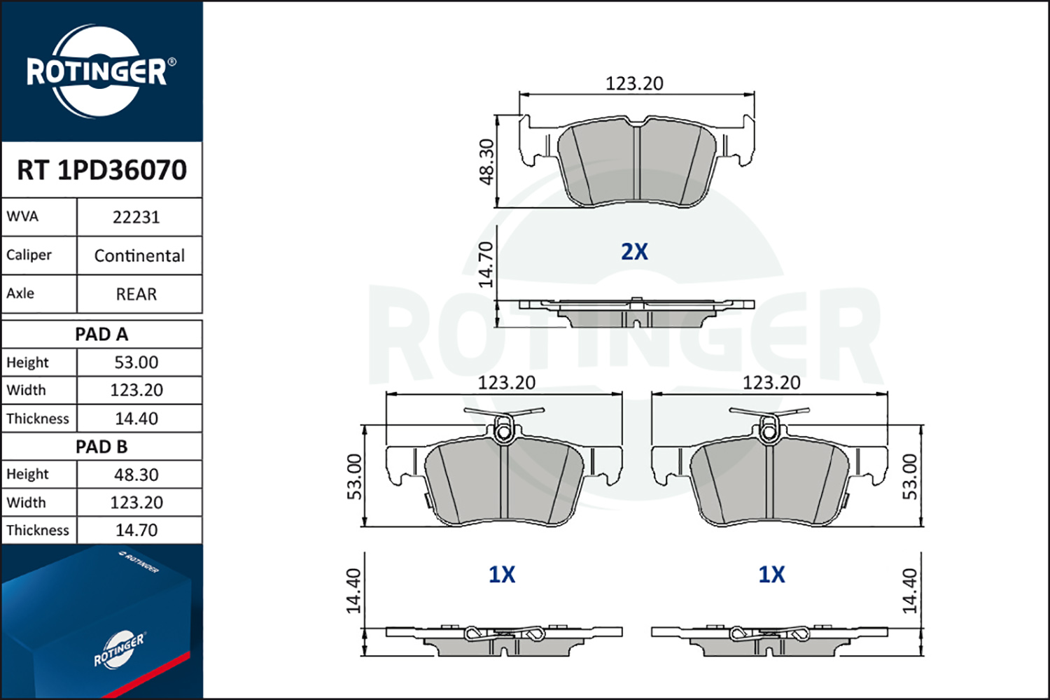 ROTINGER Fékbetét, mind RT1PD36070_ROT